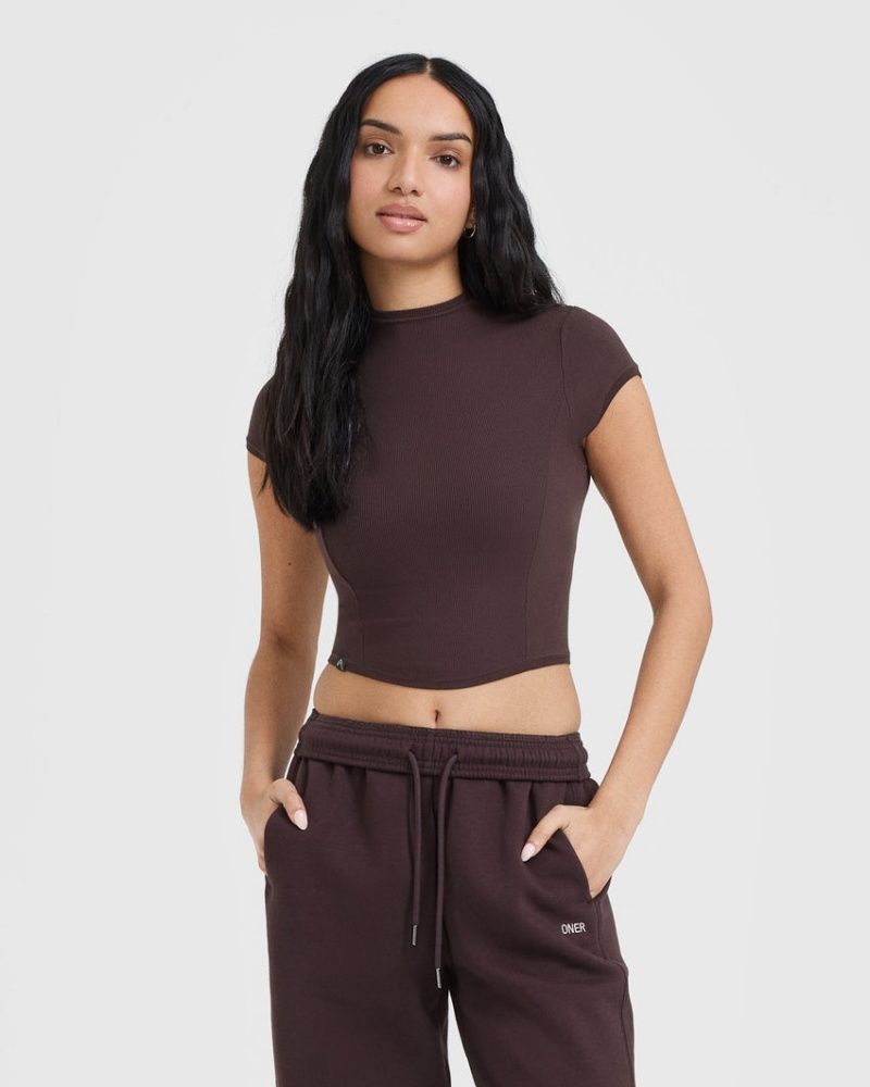 Purple / Brown Oner Active Mellow Rib Mid Mock Neck T Shirts | 46519QERP