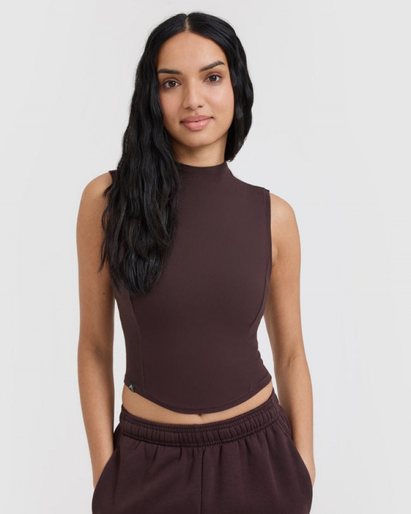 Purple / Brown Oner Active Mellow Rib Mid Mock Neck Tank T Shirts | 89416GPJA