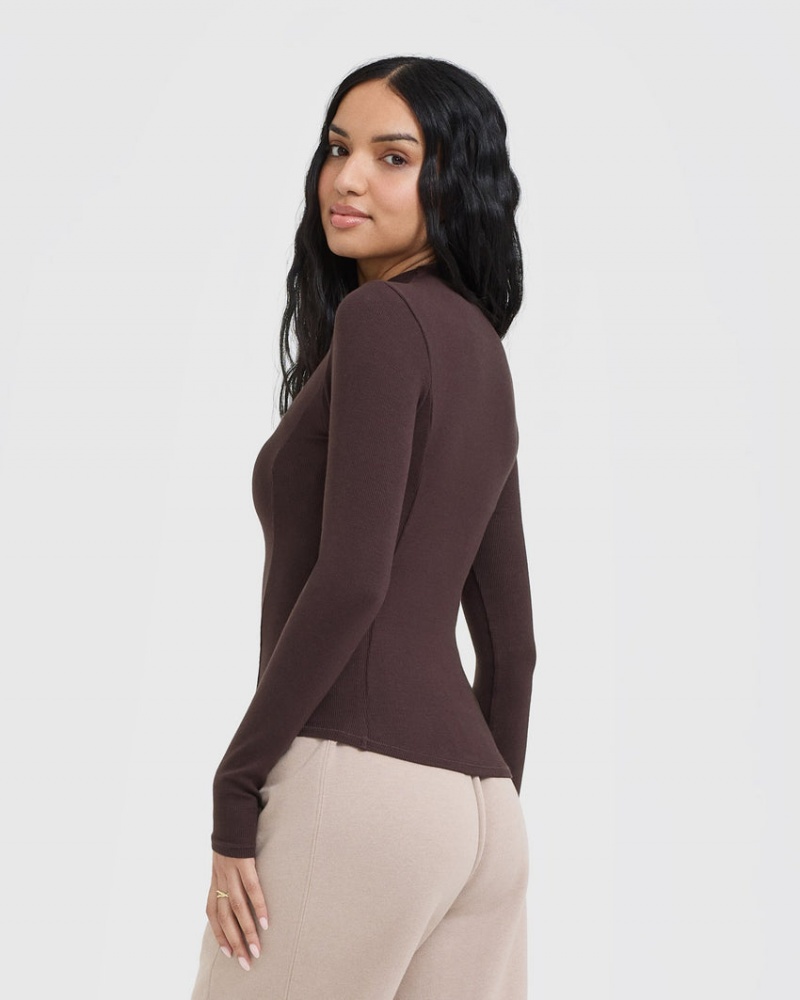 Purple / Brown Oner Active Mellow Rib Mock Neck Long Sleeve T Shirts | 30649PAHX