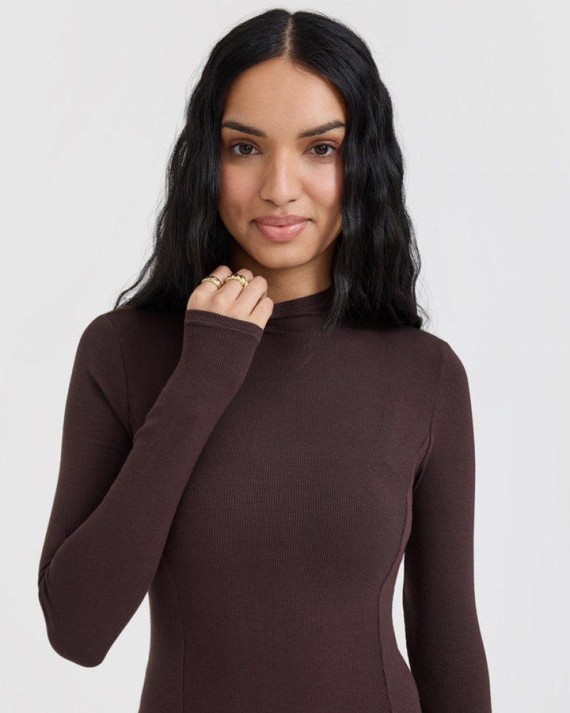 Purple / Brown Oner Active Mellow Rib Mock Neck Long Sleeve T Shirts | 30649PAHX