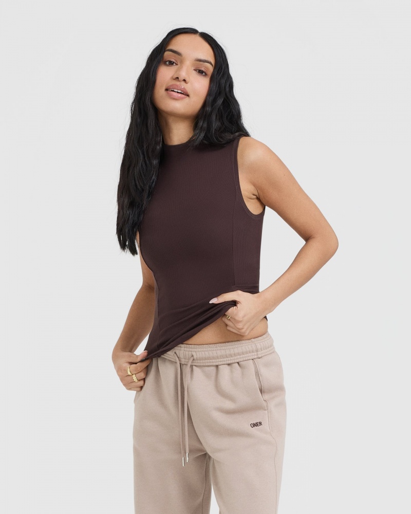 Purple / Brown Oner Active Mellow Rib Mock Neck Tank T Shirts | 89672UQWE