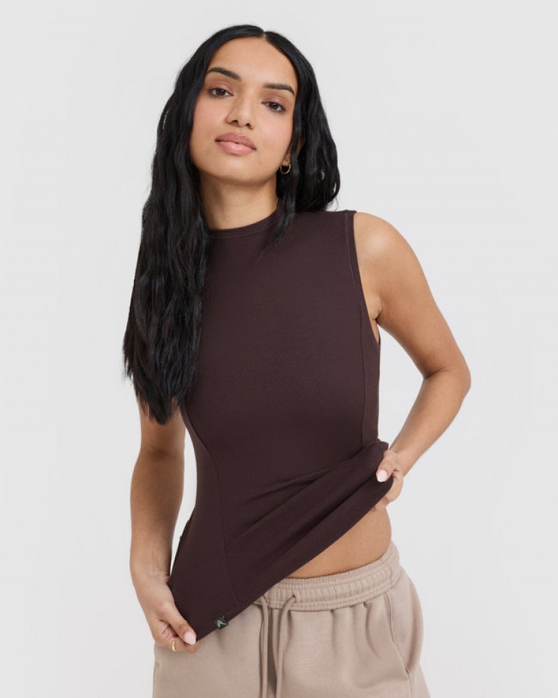 Purple / Brown Oner Active Mellow Rib Mock Neck Tank T Shirts | 89672UQWE