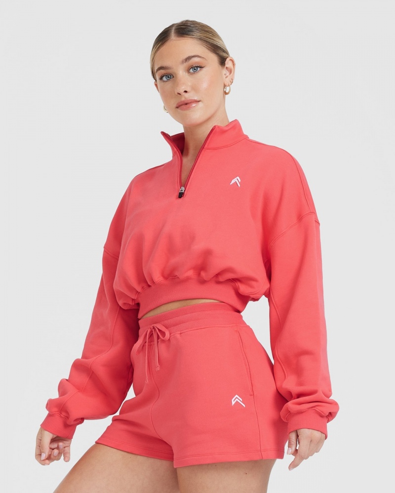 Red Oner Active All Day Lightweight Crop 1/4 Zip Sweatshirts | 78253OSDW