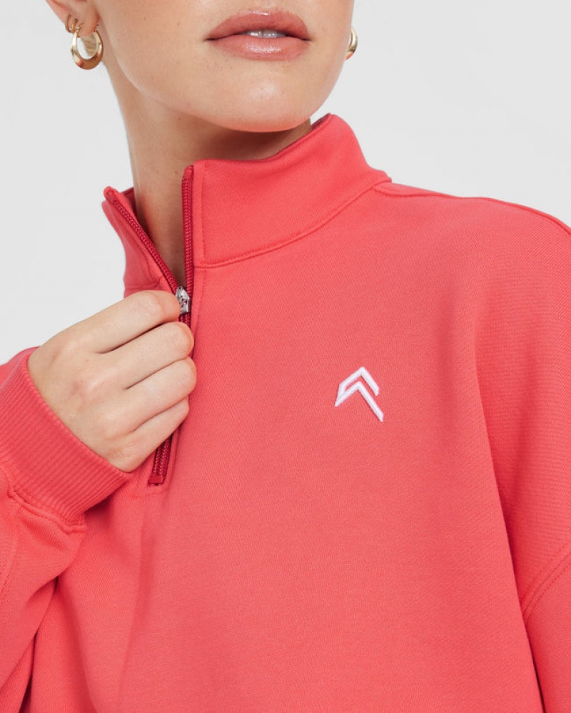 Red Oner Active All Day Lightweight Crop 1/4 Zip Sweatshirts | 78253OSDW