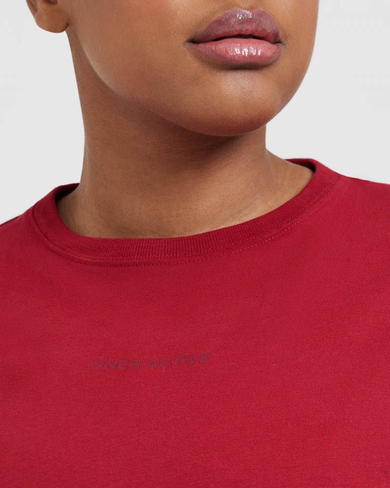 Red / Burgundy Oner Active Classic Mirror Graphic Oversized T Shirts | 96427WUNP