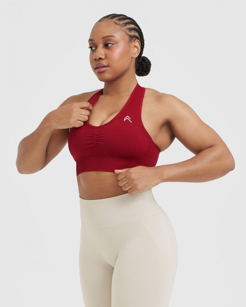 Red / Burgundy Oner Active Classic Seamless 2.0 V-Neck Bralette Sports Bras | 48625OHYB