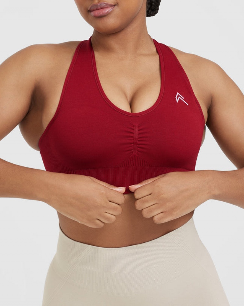 Red / Burgundy Oner Active Classic Seamless 2.0 V-Neck Bralette Sports Bras | 48625OHYB