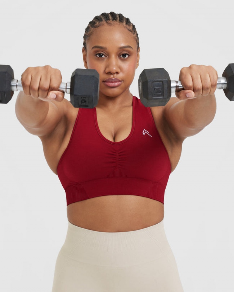 Red / Burgundy Oner Active Classic Seamless 2.0 V-Neck Bralette Sports Bras | 48625OHYB