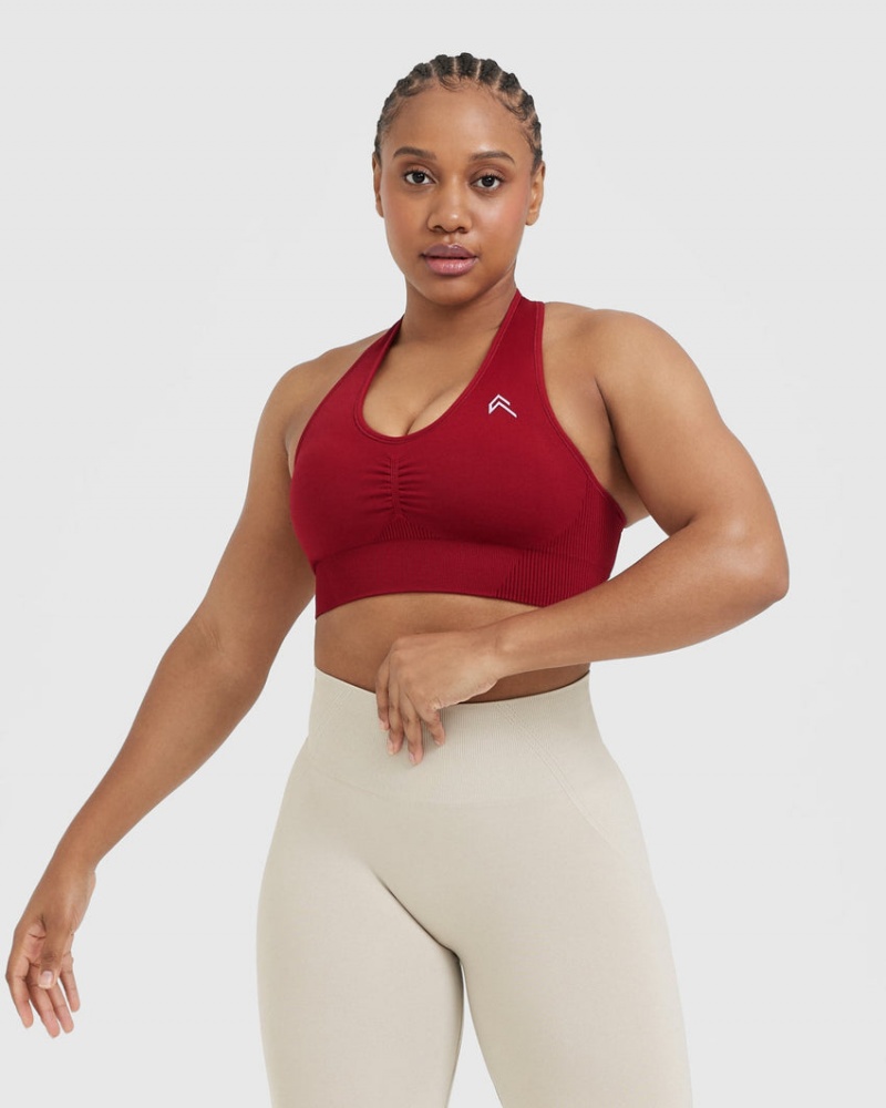 Red / Burgundy Oner Active Classic Seamless 2.0 V-Neck Bralette Sports Bras | 48625OHYB