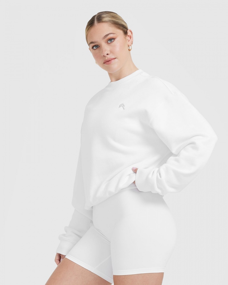 White Oner Active All Day Lightweight Oversized Sweatshirts | 30861QNJZ