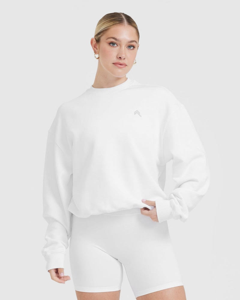 White Oner Active All Day Lightweight Oversized Sweatshirts | 30861QNJZ