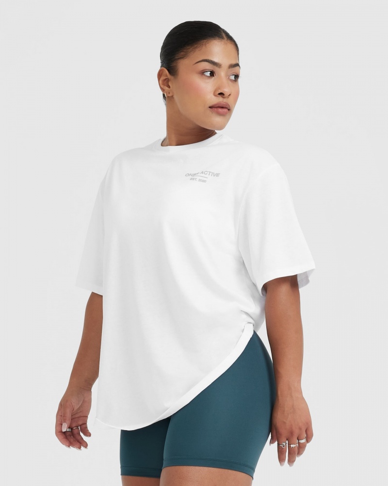 White Oner Active Classic Lifters Graphic Oversized Lightweight T Shirts | 45078VGZI