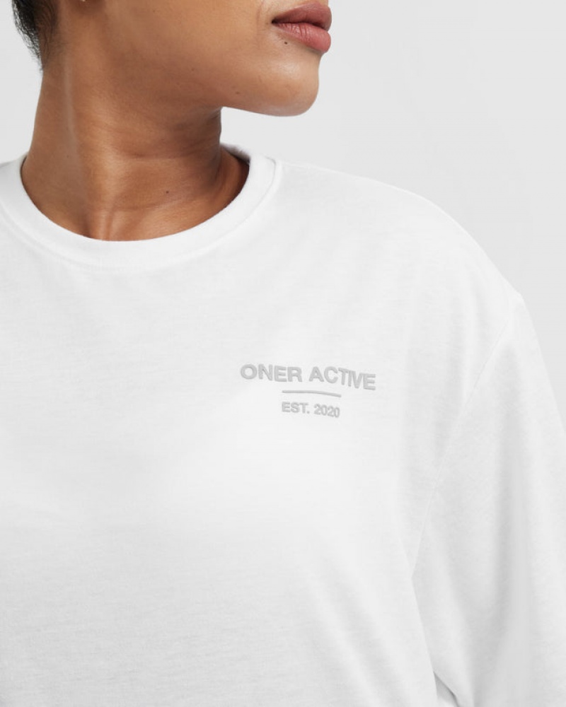 White Oner Active Classic Lifters Graphic Oversized Lightweight T Shirts | 45078VGZI