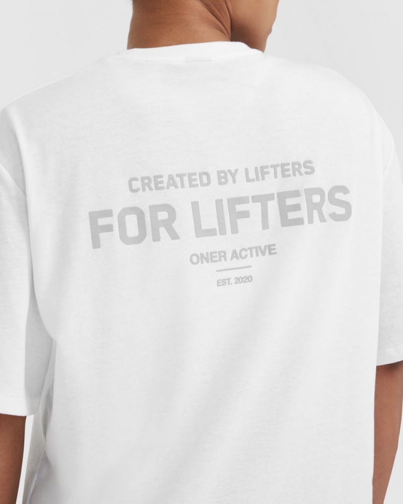 White Oner Active Classic Lifters Graphic Oversized Lightweight T Shirts | 45078VGZI