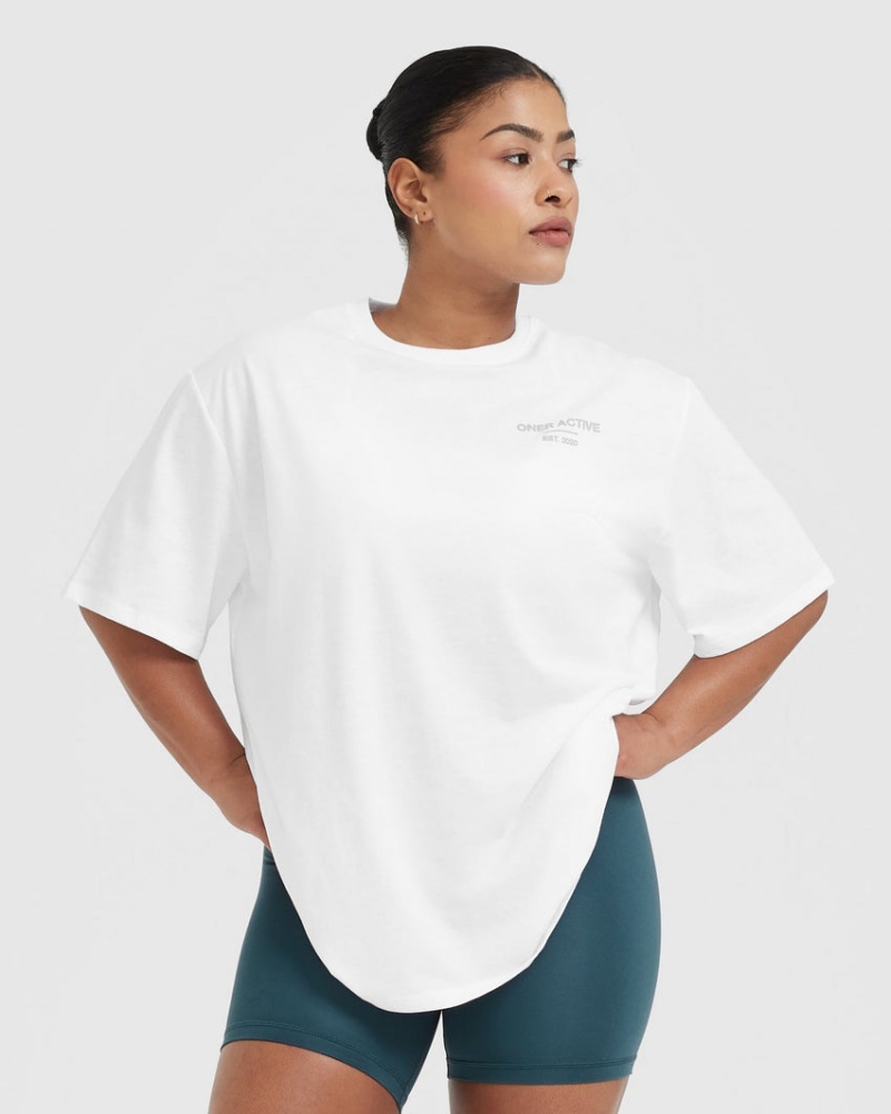 White Oner Active Classic Lifters Graphic Oversized Lightweight T Shirts | 45078VGZI