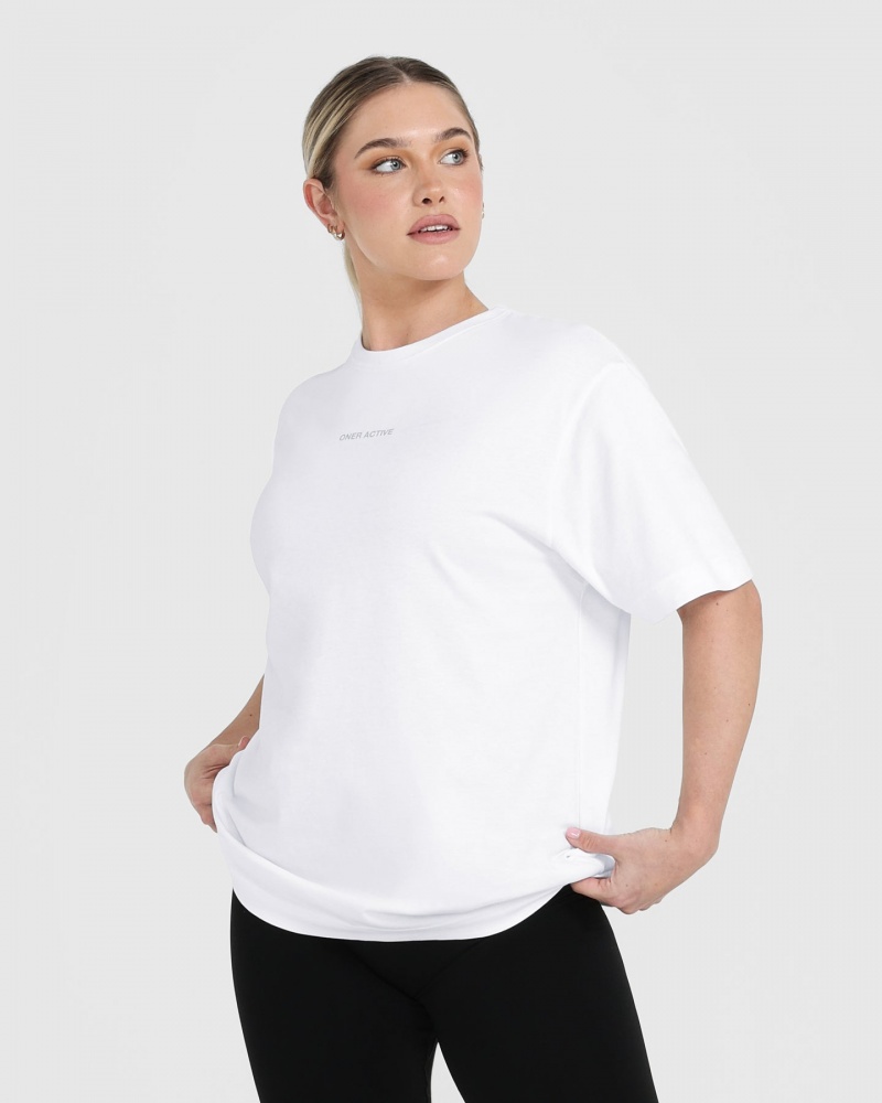 White Oner Active Classic Mirror Graphic Oversized T Shirts | 38671XKZY