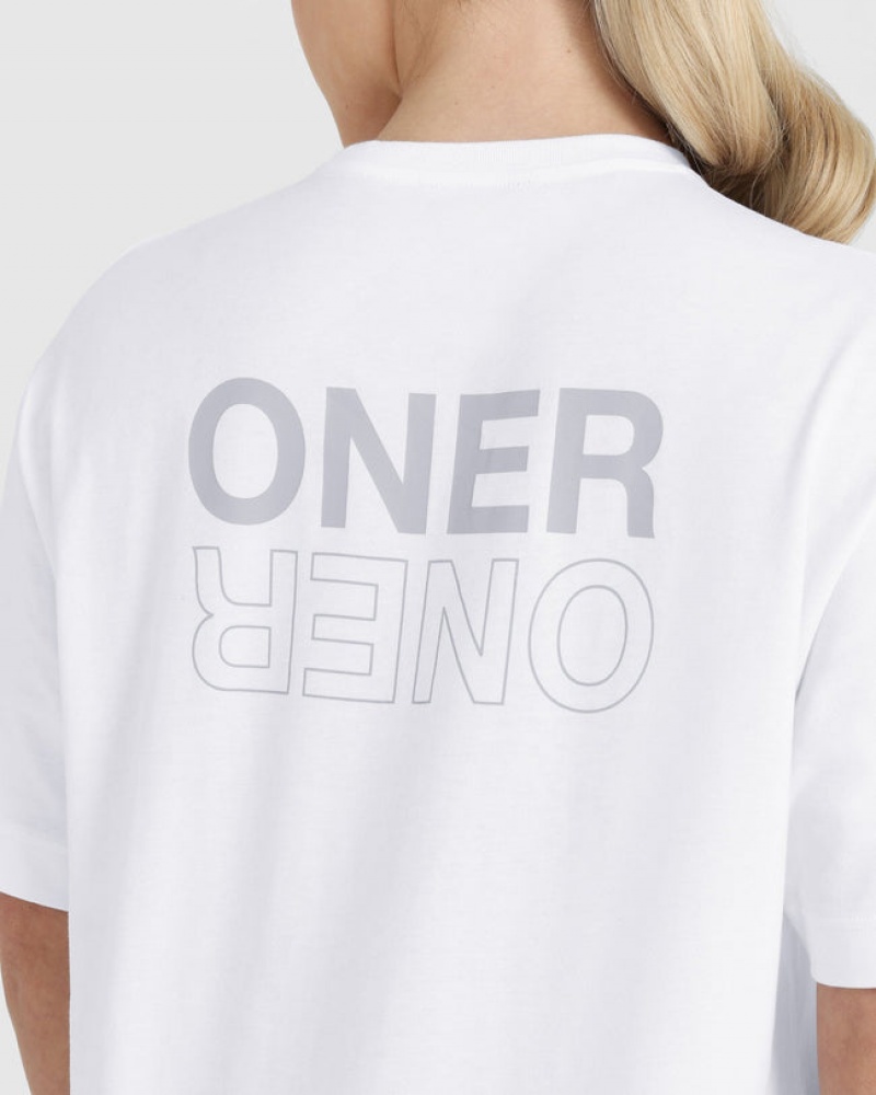 White Oner Active Classic Mirror Graphic Oversized T Shirts | 38671XKZY