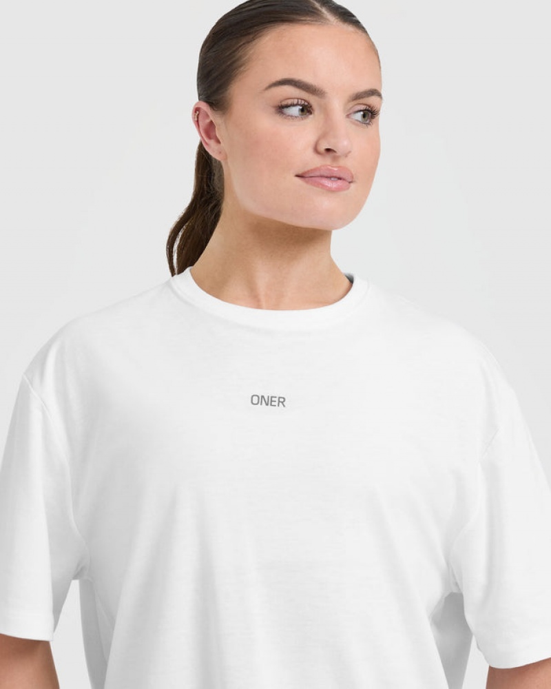 White Oner Active Classic Oner Graphic Oversized Lightweight T Shirts | 08453YWPZ