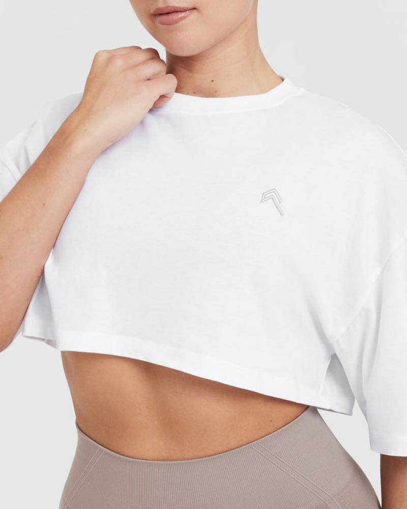 White Oner Active Classic Relaxed Crop Lightweight T Shirts | 72104TDVR