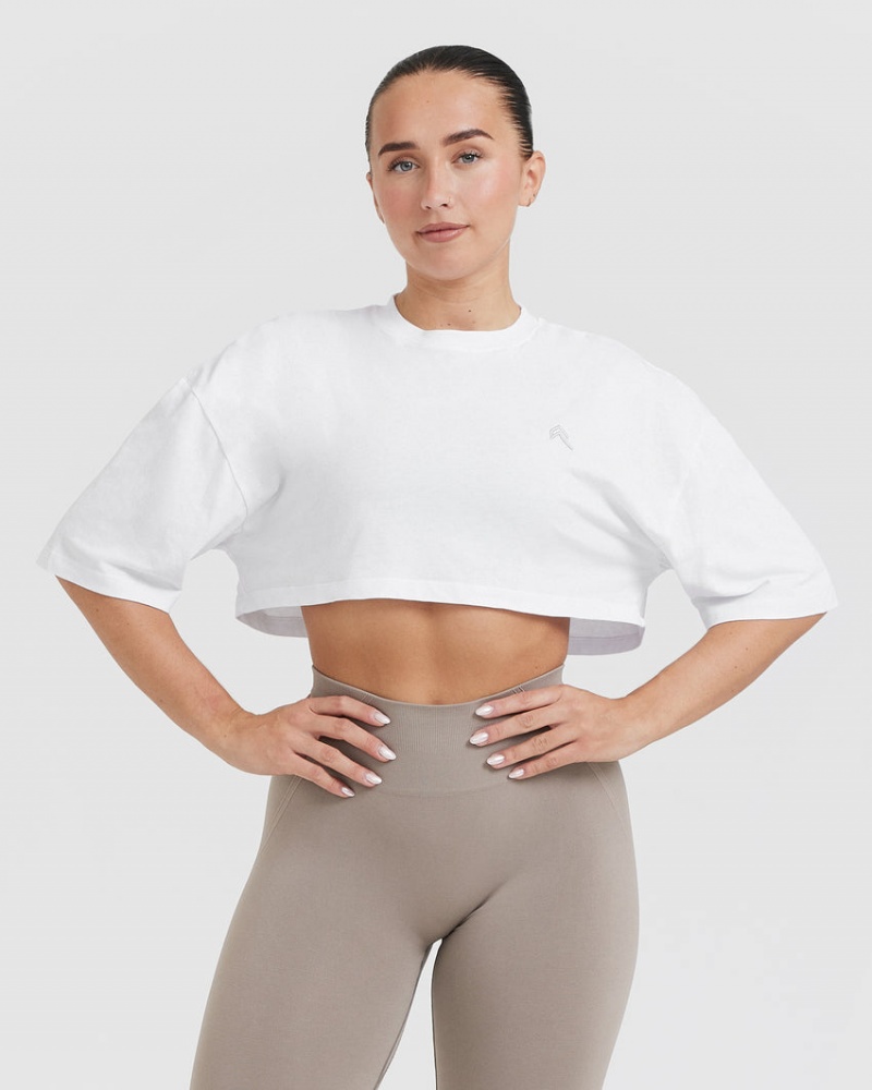 White Oner Active Classic Relaxed Crop Lightweight T Shirts | 72104TDVR