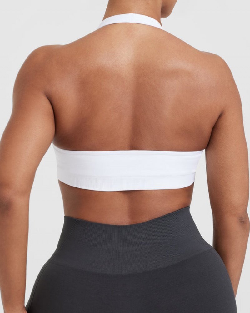 White Oner Active Classic Seamless 2.0 Halter Neck Bralette Sports Bras | 72816AMXI