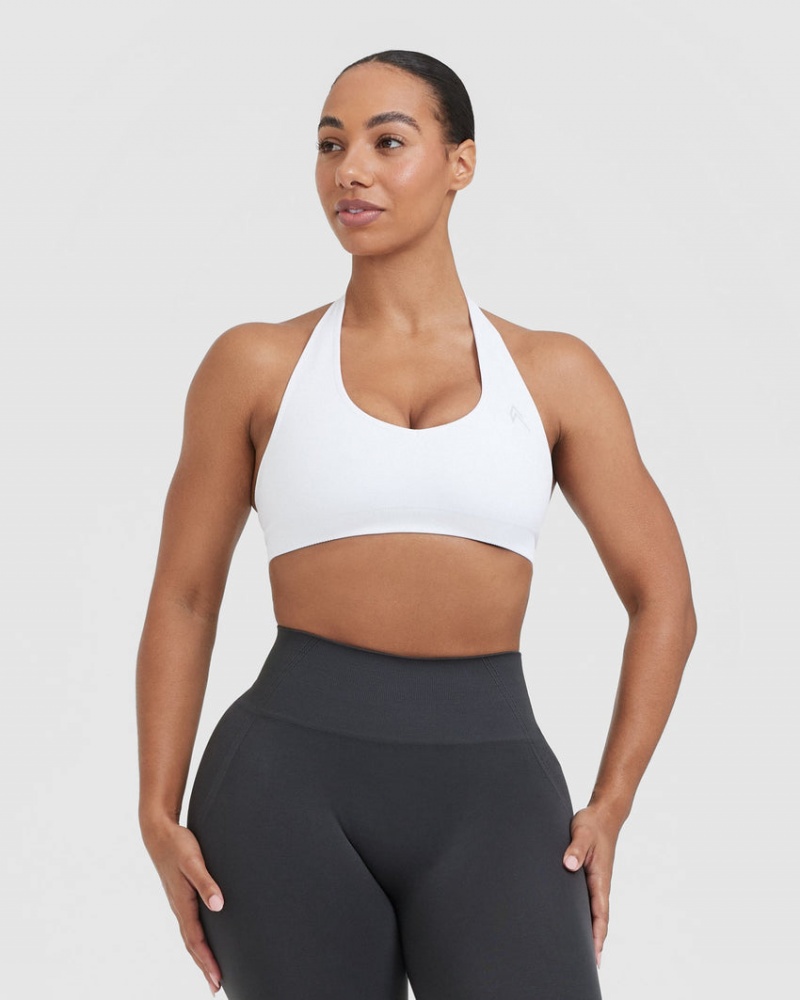 White Oner Active Classic Seamless 2.0 Halter Neck Bralette Sports Bras | 72816AMXI