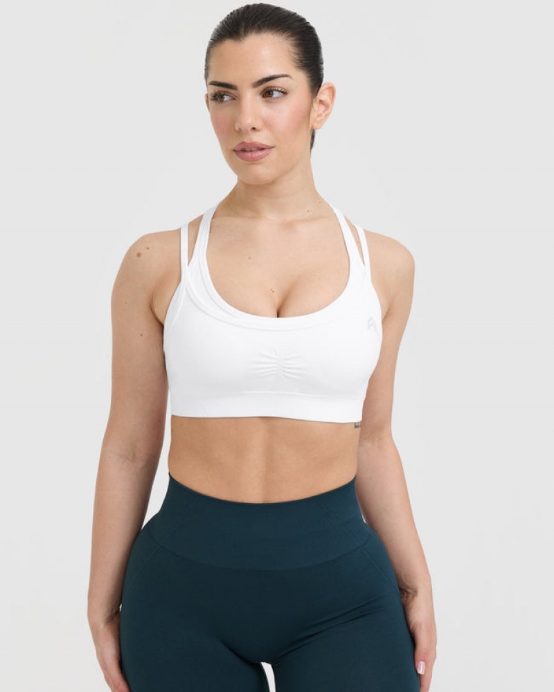 White Oner Active Effortless Seamless Layered Sports Bras | 62391PCWU