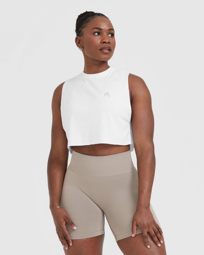 White Oner Active Go To Muscle Crop T Shirts | 06759IRYE