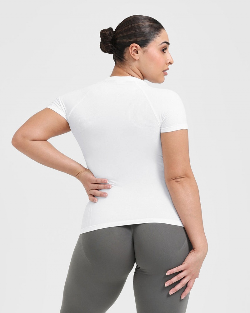 White Oner Active Go To Seamless Fitted T Shirts | 43271SVUN