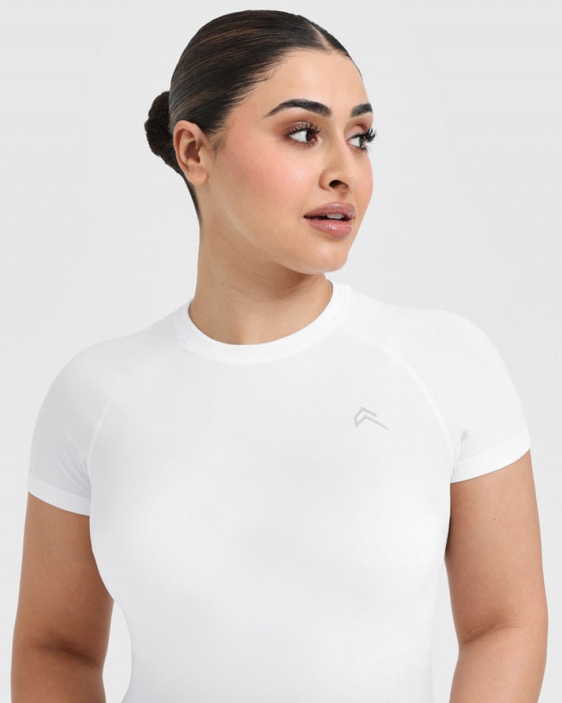 White Oner Active Go To Seamless Fitted T Shirts | 43271SVUN