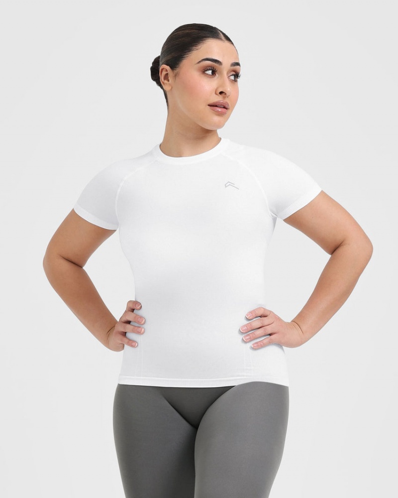 White Oner Active Go To Seamless Fitted T Shirts | 43271SVUN