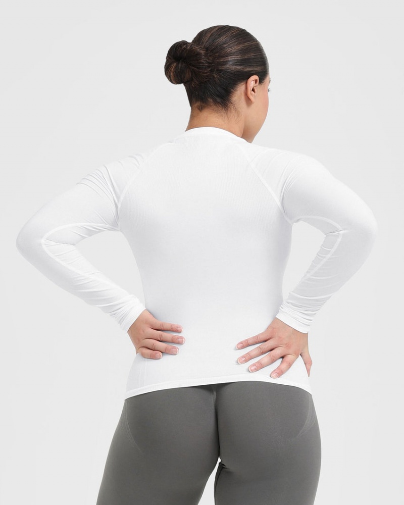 White Oner Active Go To Seamless Fitted Long Sleeve T Shirts | 31468BXFD