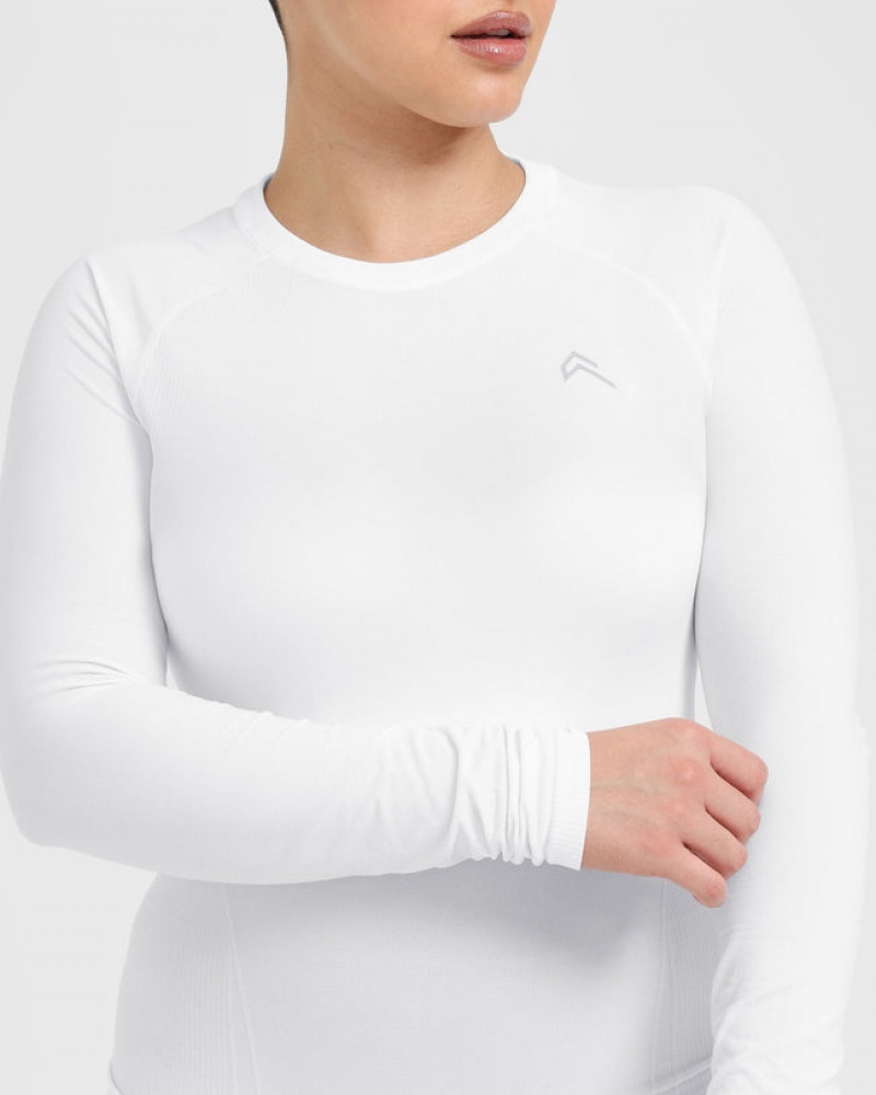 White Oner Active Go To Seamless Fitted Long Sleeve T Shirts | 31468BXFD