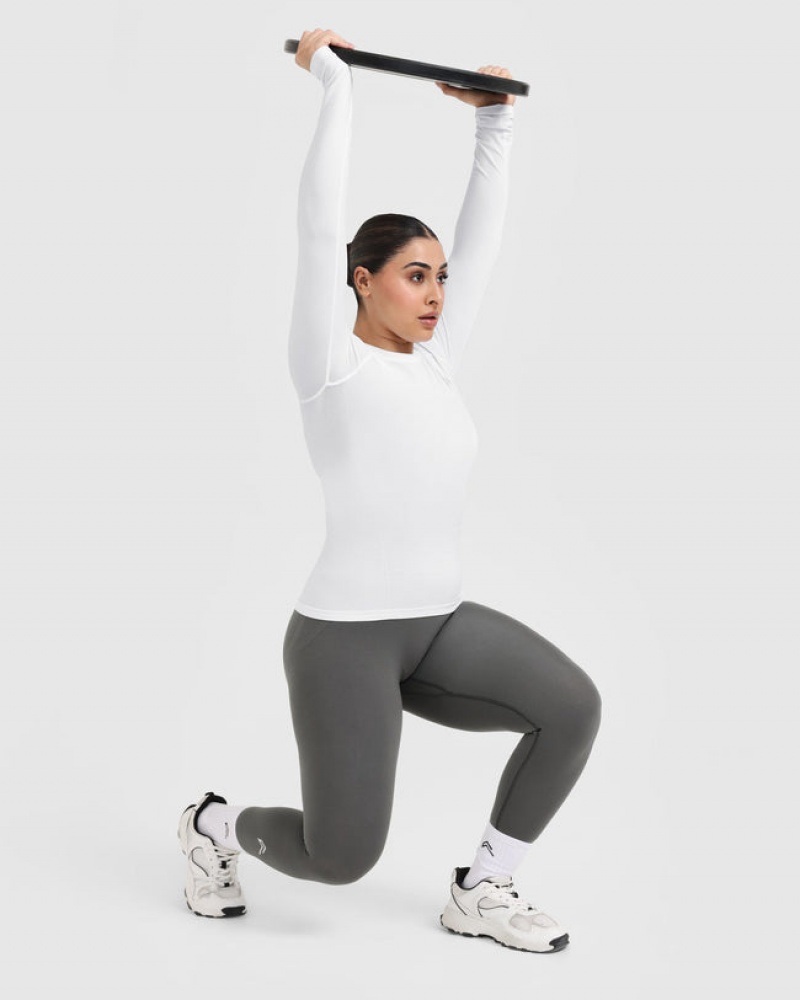 White Oner Active Go To Seamless Fitted Long Sleeve T Shirts | 31468BXFD