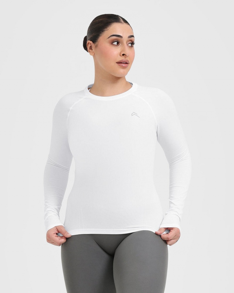 White Oner Active Go To Seamless Fitted Long Sleeve T Shirts | 31468BXFD