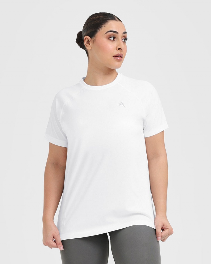 White Oner Active Go To Seamless Loose T Shirts | 43289SAIB