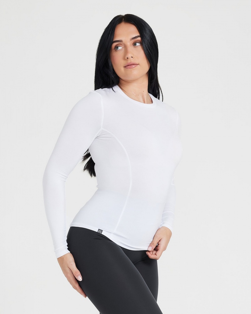 White Oner Active Mellow Soft Long Sleeve T Shirts | 46591VBGO