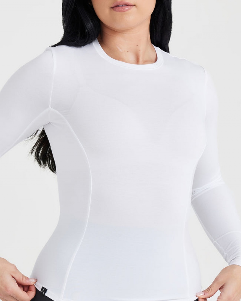 White Oner Active Mellow Soft Long Sleeve T Shirts | 46591VBGO