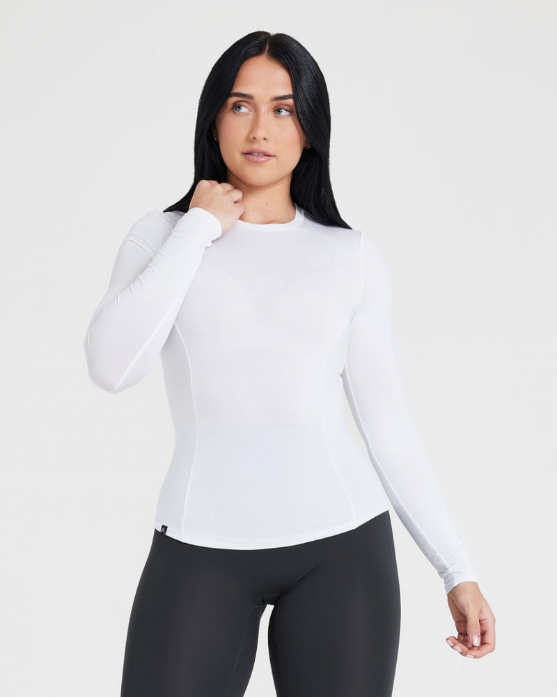 White Oner Active Mellow Soft Long Sleeve T Shirts | 46591VBGO