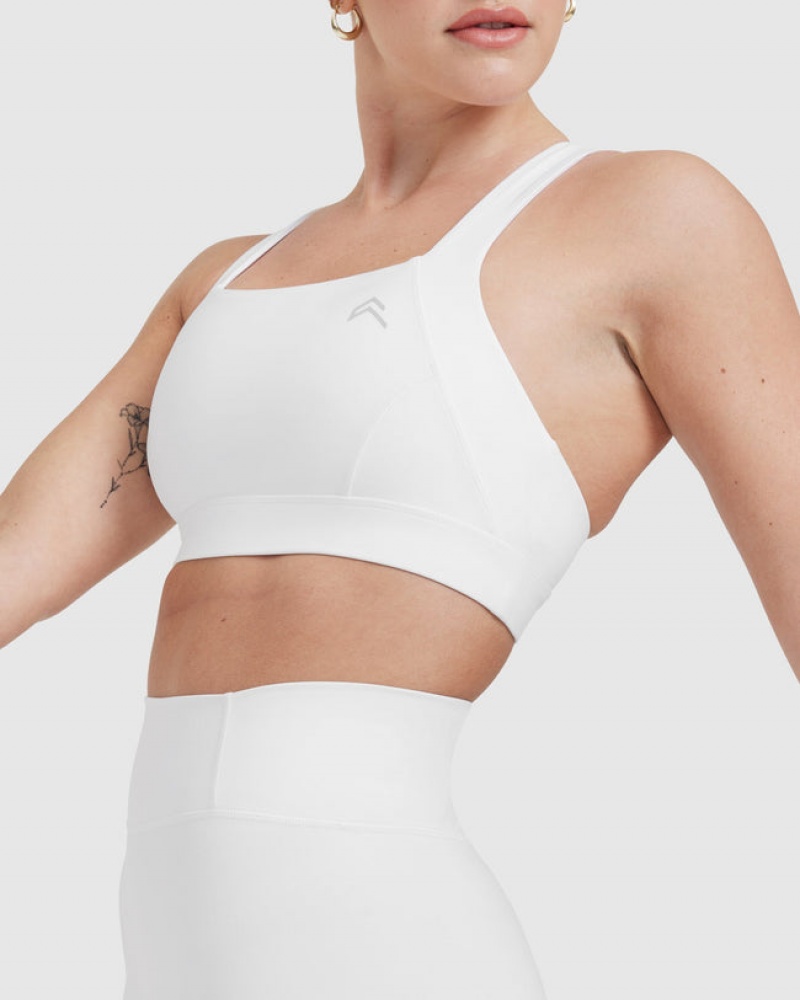 White Oner Active Timeless Wide Strap Sports Bras | 92457GPKX